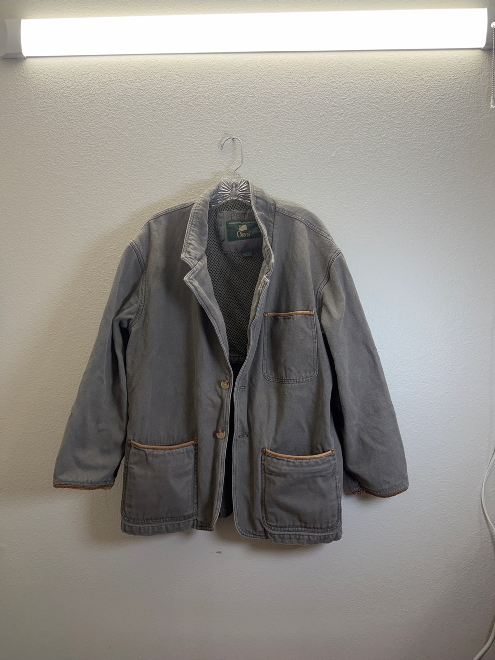 Orvis Gray Field Jacket with Brown Trim